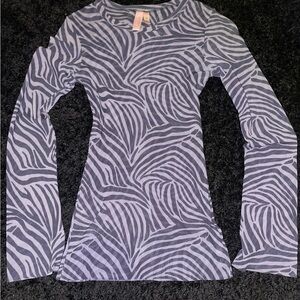 Grey and Black Sheer Zebra Print Flare Long Sleeve
